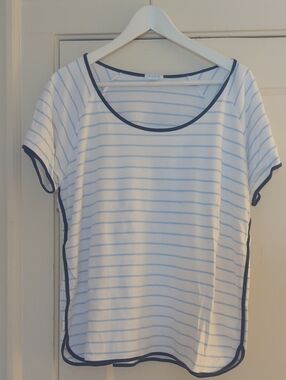 Lake pajamas White And Blue Strip Short Sleeve Pajama Top Size XL